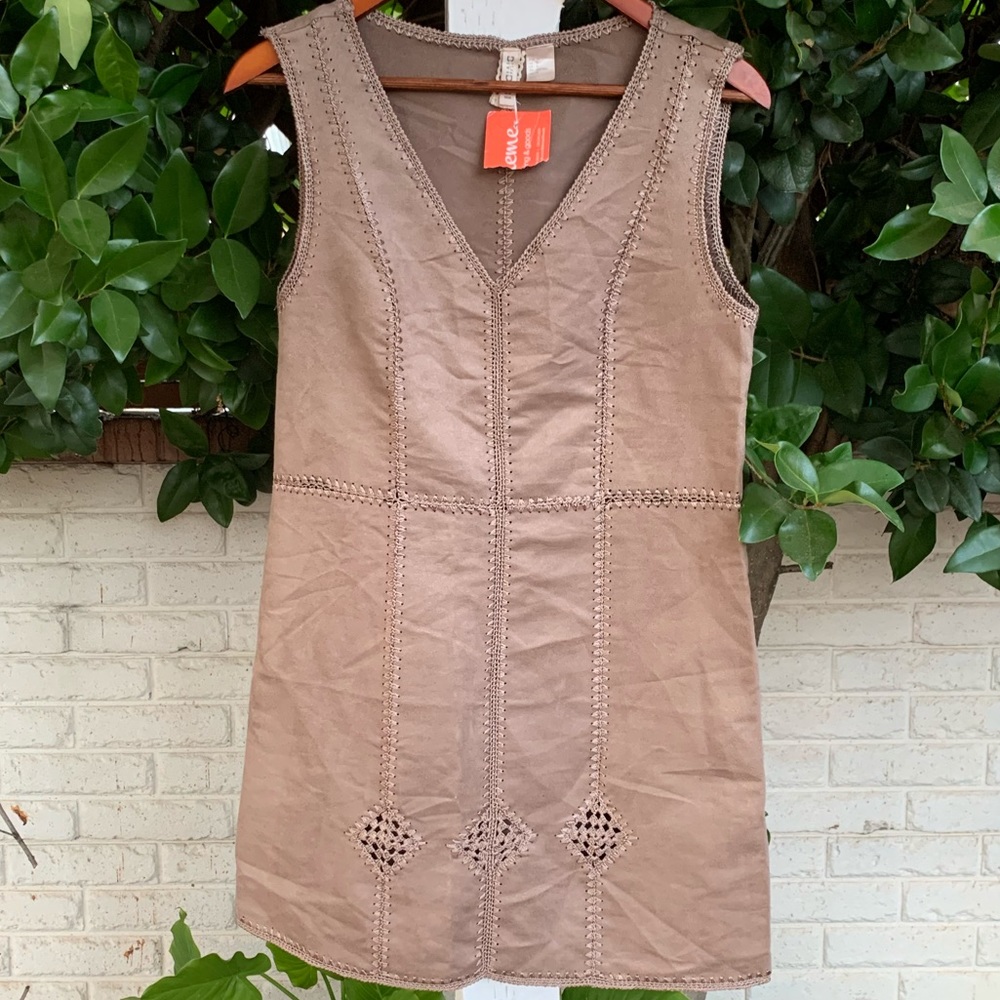 Suede stitch tan sleeveless mini dress by DIVIDED